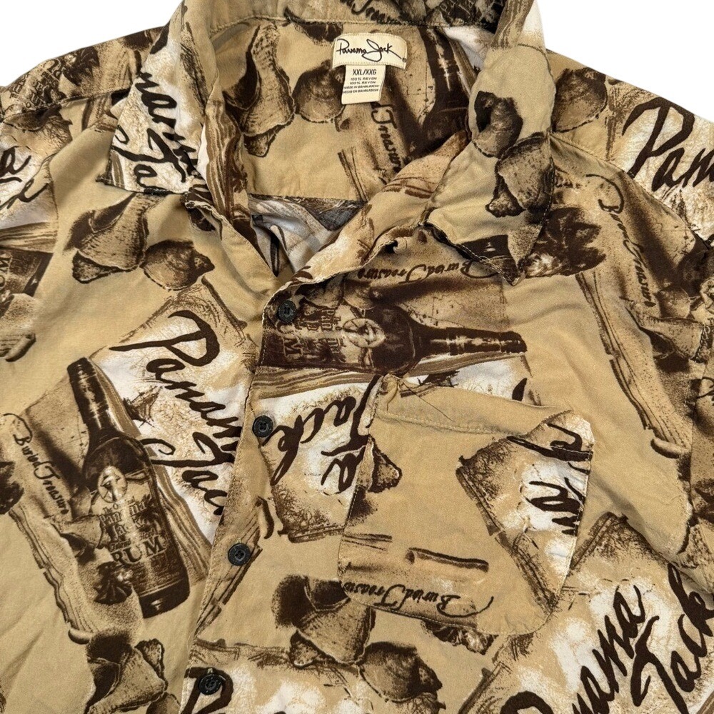 Panama Jack Tropical 100% Rayon Tan and Brown Button Up Short Sleeve Shirt XXL